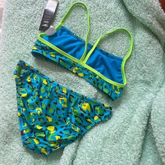 Speedo Neon Green Blue Leopard Print Bikini Set - Picture 4 of 8